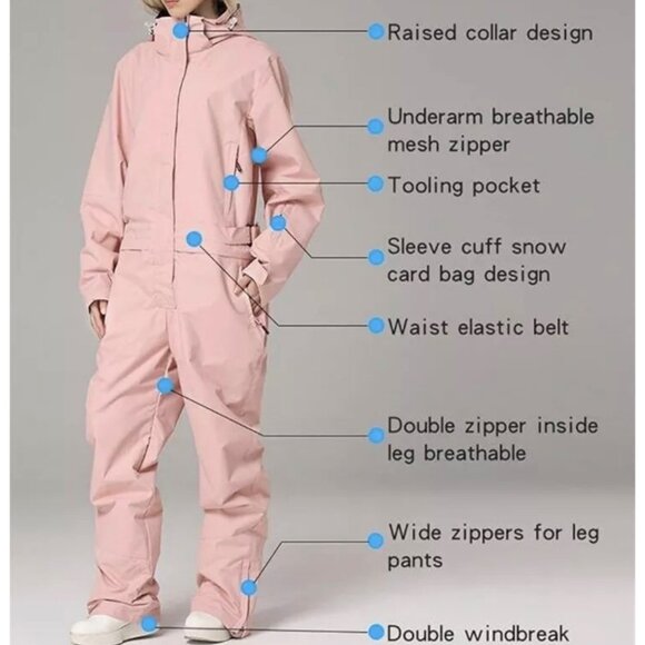 Winter Ski Snowsuit Waterproof  Windproof Outdoor Pink Suit Women Size Small - Picture 8 of 12